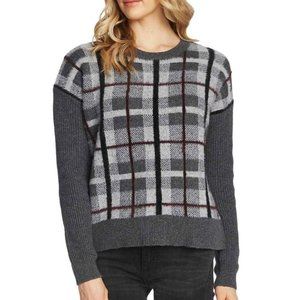 Vince Camuto Plaid Sweater, Medium Heather Gray, Size S